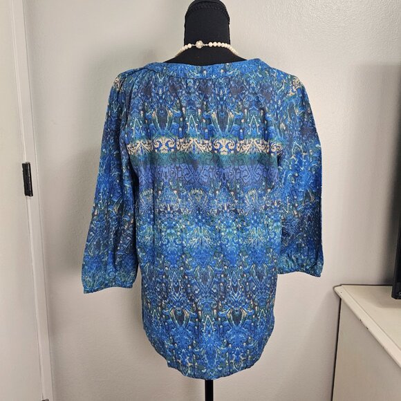 Gloria Vanderbilt Sequin-Embellished Blue Sequenced 3/4 Sleeve Blouse Size S - Picture 3 of 6